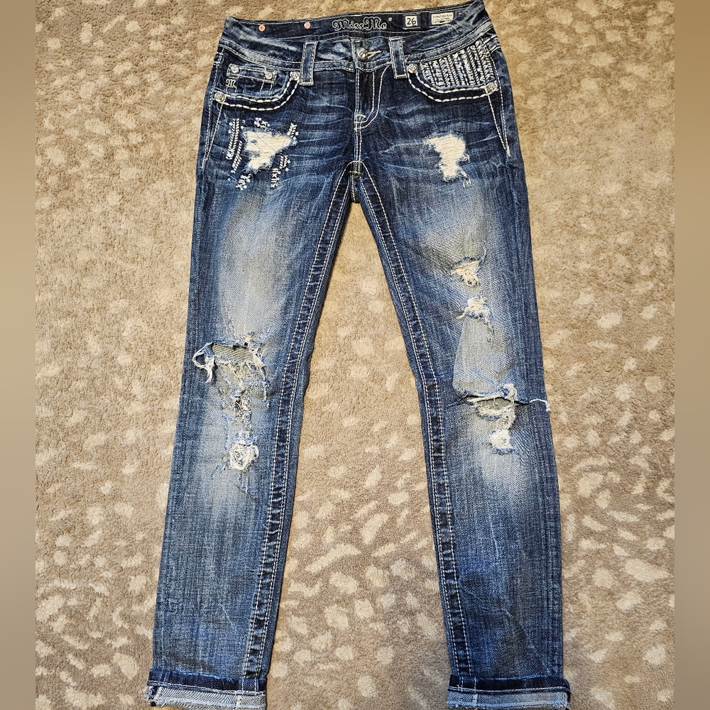 Miss Me cuffed signature rise ankle skinny